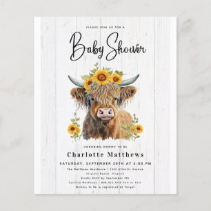 Rustic Budget Floral Cow Bridal Shower Invitation Flyer