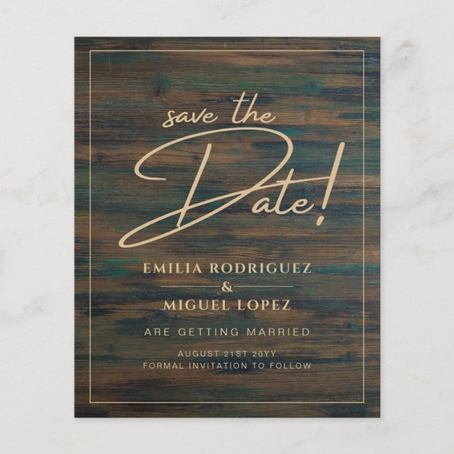 Rustic BUDGET GOLD TEXT Modern Save The Dates Flyer (Front)