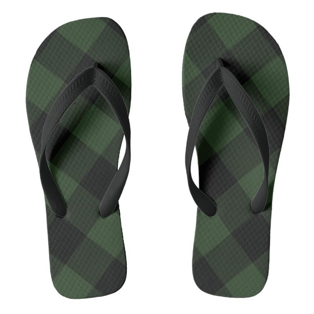 Rustic Buffalo Check Celtic Green Black Thongs (Footbed)