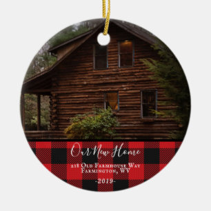 Rustic Buffalo Check NEW HOME Photo Christmas Ceramic Ornament