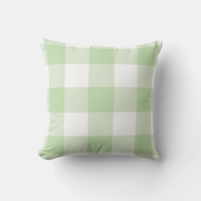 Rustic Buffalo Check Pattern Pastel Green Cushion (Front)