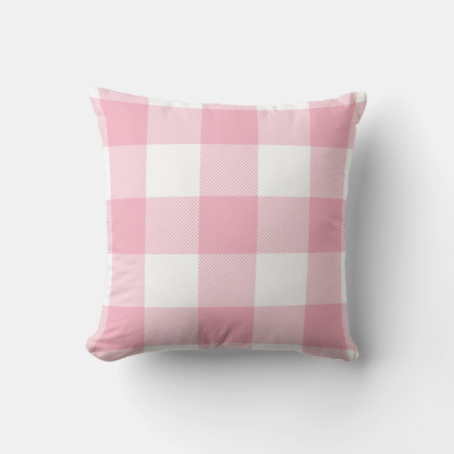Rustic Buffalo Check Pattern Pastel Pink Cushion (Front)