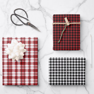 Rustic Buffalo Check Plaid Red Black White Wrapping Paper Sheet