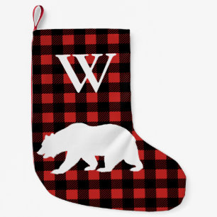 Rustic Buffalo Check Plaid & White Bear Small Christmas Stocking