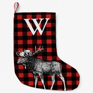 Rustic Buffalo Check Plaid & White Moose Small Christmas Stocking
