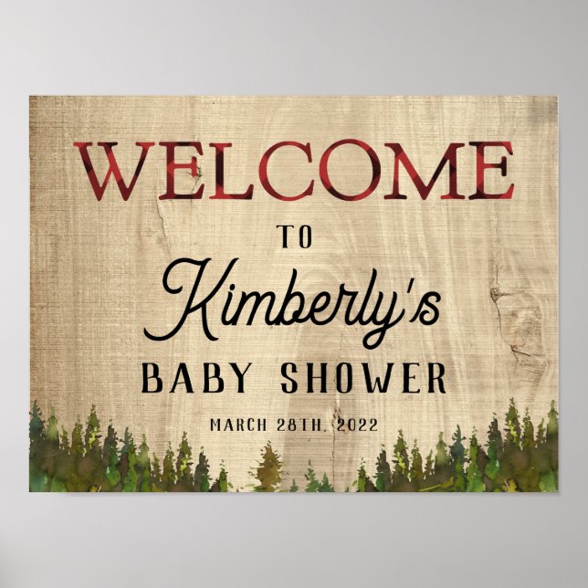 Rustic Buffalo Check Wild One Baby Shower Welcome Poster (Front)