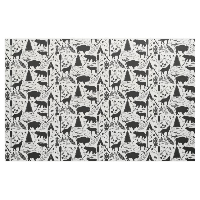 Rustic Buffalo Deer Arrows Wolf and Bear Pattern Fabric (Yard)