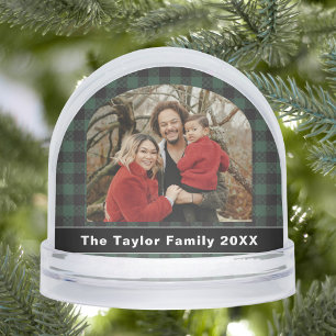 Rustic Buffalo Green and Black Plaid Family Photo Snowglobe