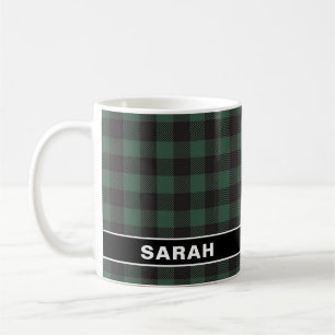 Rustic Buffalo Green and Black Plaid Name Coffee Mug