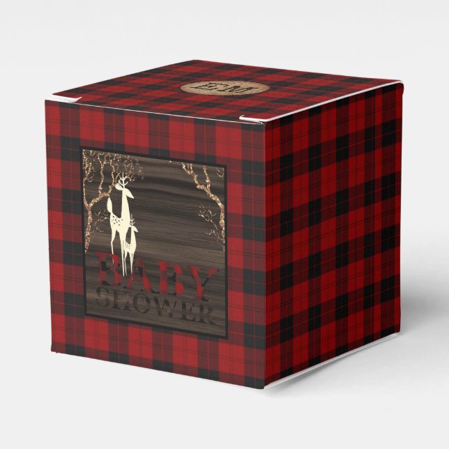 Rustic Buffalo Plaid Baby Shower Initial Favour Favour Box (Front Side)
