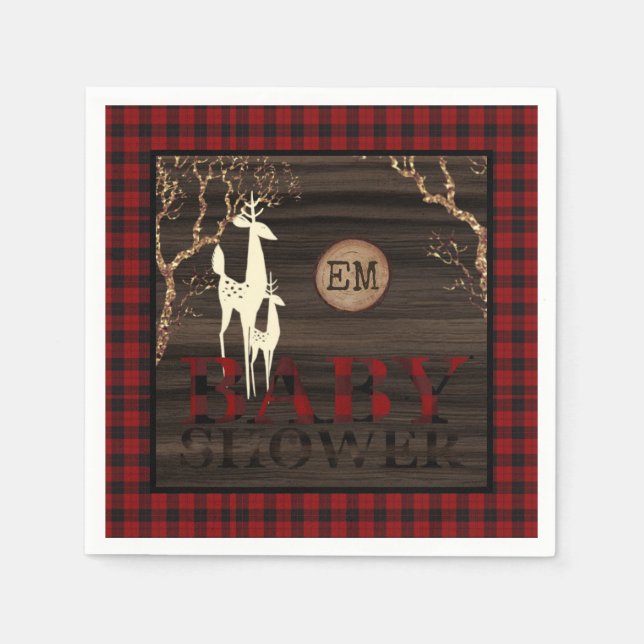 Rustic Buffalo Plaid Baby Shower Initials Napkin (Front)