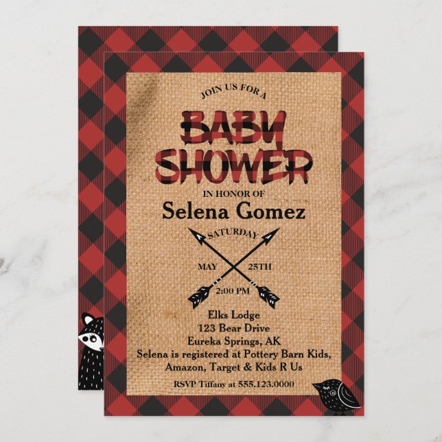 Rustic Buffalo Plaid Baby Shower Invitation (Front/Back)
