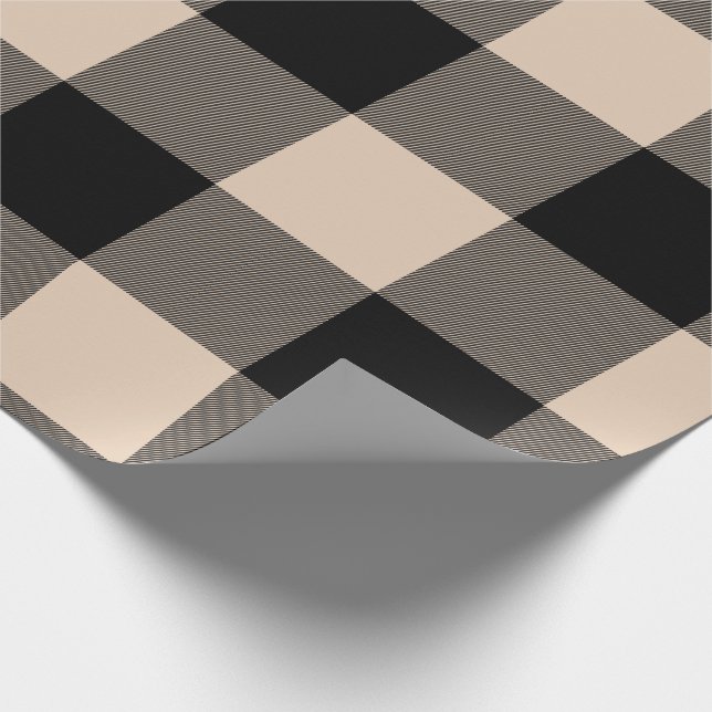 Rustic Buffalo Plaid Beige Black Wrapping Paper (Corner)