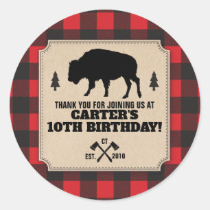 Rustic Buffalo Plaid Bison Kraft Look Panel Thanks Classic Round Sticker