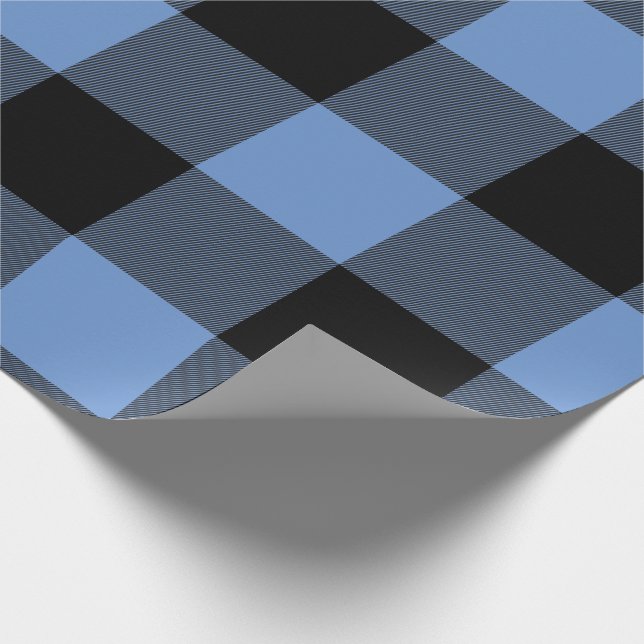 Rustic Buffalo Plaid Blue Black Wrapping Paper (Corner)