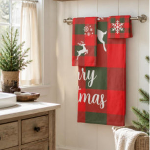 Rustic Buffalo Plaid Christmas Towel Set