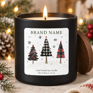 Rustic Buffalo Plaid Christmas Trees Candle Label