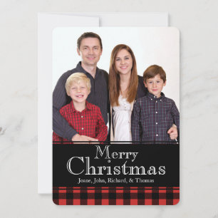 Rustic Buffalo Plaid Deer Antlers Christmas Photo Holiday Card