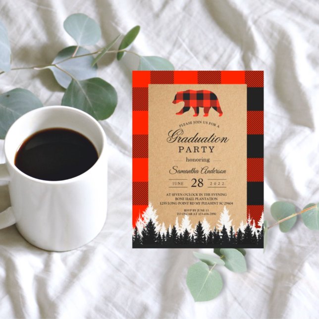 Rustic Buffalo Plaid Graduation Invitation (Creator Uploaded)