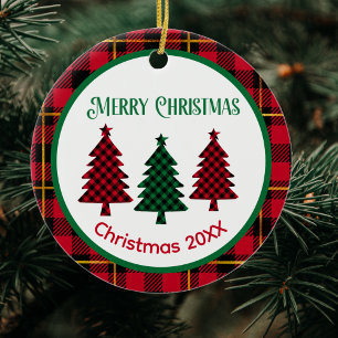 Rustic Buffalo Plaid in Red Green Black Christmas  Ceramic Ornament