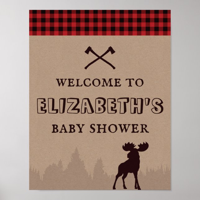 Rustic Buffalo Plaid Lumberjack Baby Shower Sign (Front)