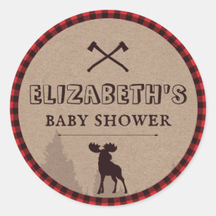 Rustic Buffalo Plaid Lumberjack Theme Baby Shower Classic Round Sticker