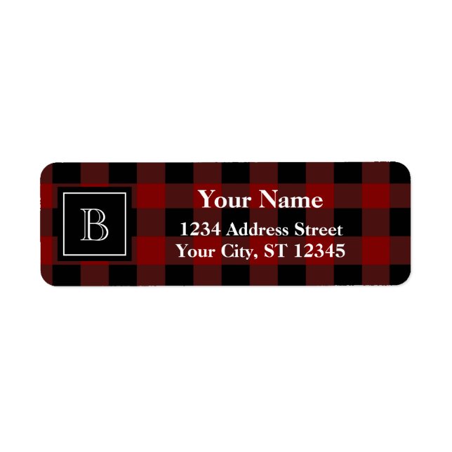 Rustic Buffalo Plaid Monogram Return Address  Label (Front)