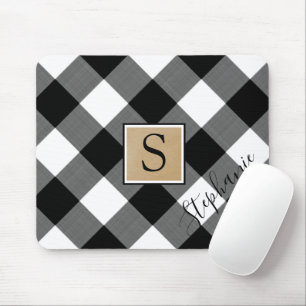Rustic Buffalo Plaid Monogram Script Name Mouse Pad