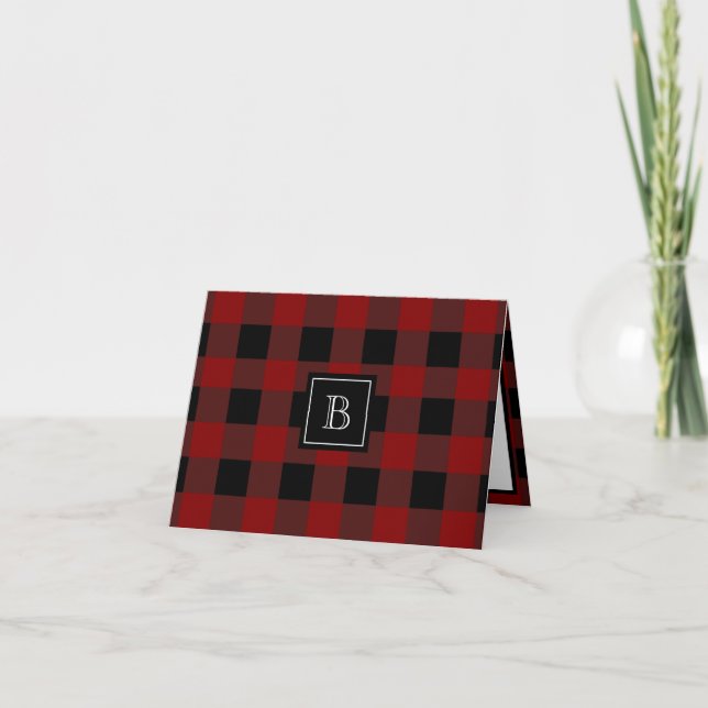 Rustic Buffalo Plaid Monogrammed Initial Pattern Card (Front)