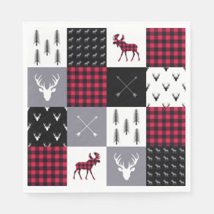 Rustic Buffalo Plaid Patchwork Red White Christmas Napkin