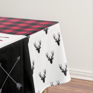 Rustic Buffalo Plaid Patchwork Red White Christmas Tablecloth