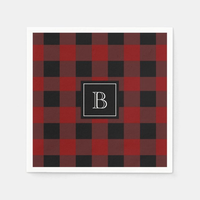 Rustic Buffalo Plaid Pattern Monogrammed Initial Napkin (Front)