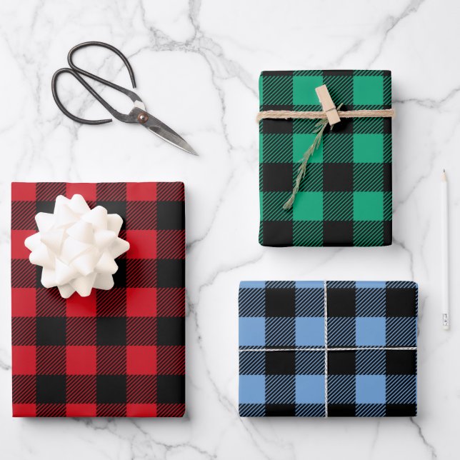Rustic Buffalo Plaid Pattern Wrapping Paper Sheet (Front)