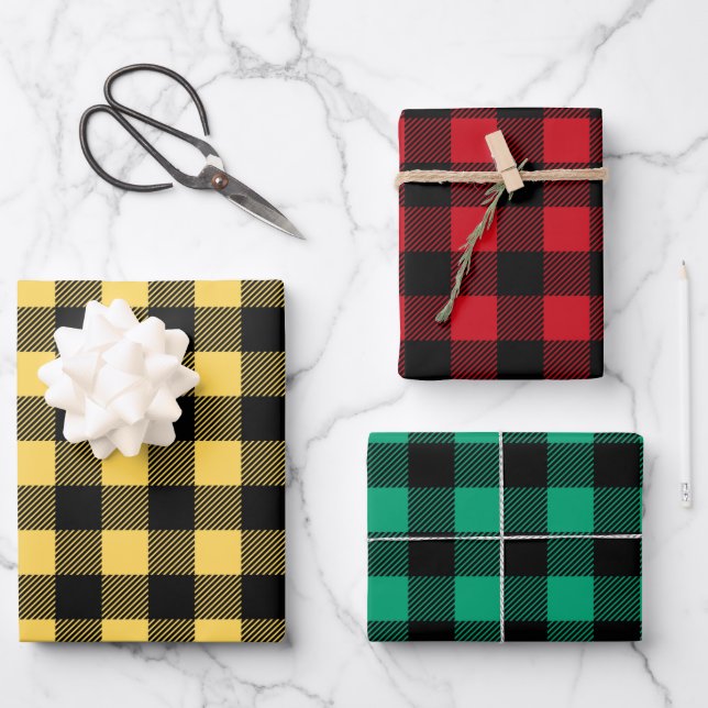 Rustic Buffalo Plaid Pattern Wrapping Paper Sheet (Front)