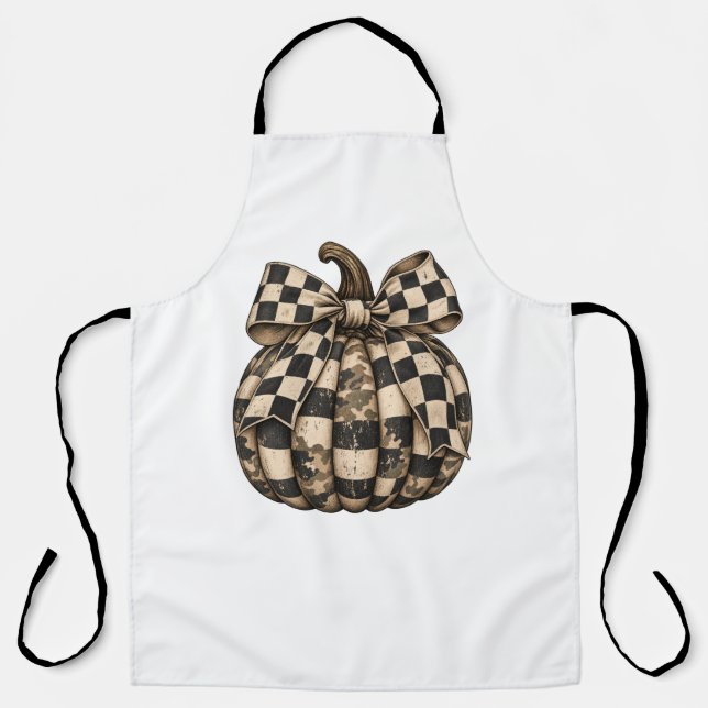 Rustic Buffalo Plaid Pumpkin with Chequered Bow Apron (Front)