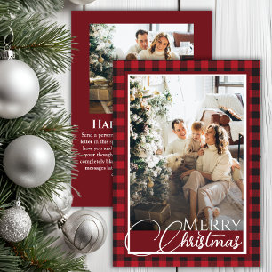 Rustic Buffalo Plaid Red and Black Photo Christmas Holiday Card