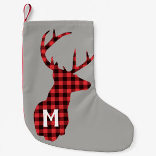 Rustic Buffalo Plaid Red Black Customised Deer Small Christmas Stocking