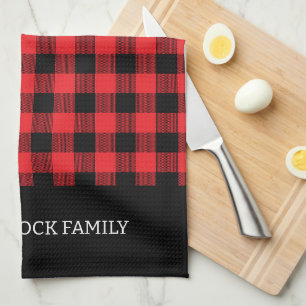 Rustic Buffalo Plaid Red Black Tea Towel