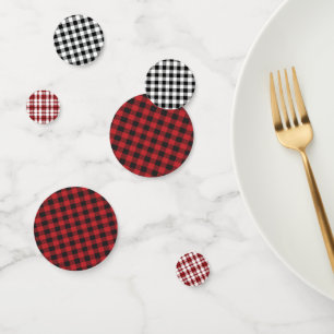 Rustic Buffalo Plaid Red Black White Minimal Confetti
