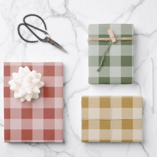 Rustic Kraft Tan and White Buffalo Plaid Christmas Wrapping Paper