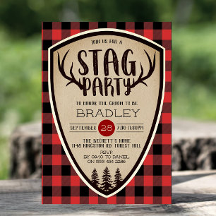 Rustic Buffalo Plaid Stag Party Invitation