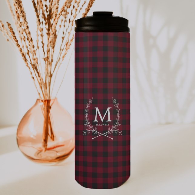 Rustic Buffalo Plaid Tartan Monogram Thermal Tumbler (Creator Uploaded)