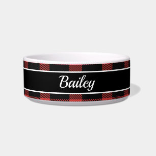 Rustic Buffalo Red Black Plaid Dog Name Bowl