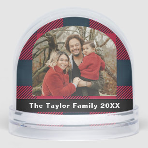 Rustic Buffalo Red & Black Plaid Family Photo Snowglobe
