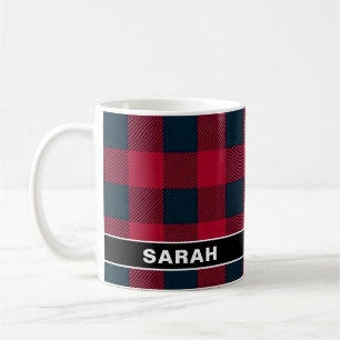 Rustic Buffalo Red & Black Plaid Name Coffee Mug