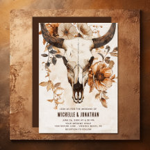 Rustic Bull Cow Skull Floral Boho Western Wedding