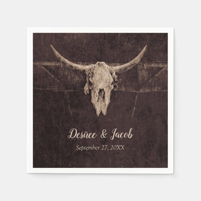 Rustic Bull Skull Wedding Country Western Texture Napkin (Front)