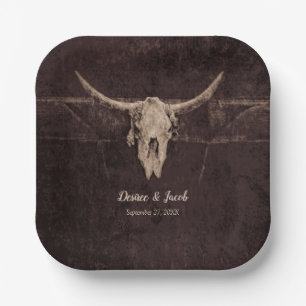 Rustic Bull Skull Wedding Country Western Texture Paper Plate
