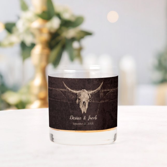 Rustic Bull Skull Wedding Country Western Texture Whiskey Glass (Insitu (Wedding))