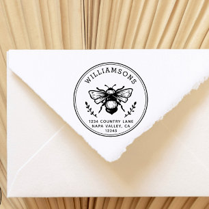 Rustic Bumblebee   Family Name Return Address Rubber Stamp